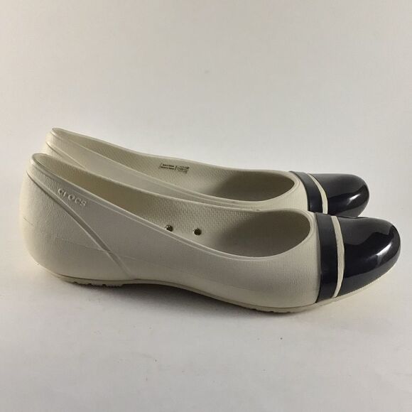 Crocs patent cap toe womens loafers white black size 10 12300 - Picture 1 of 8